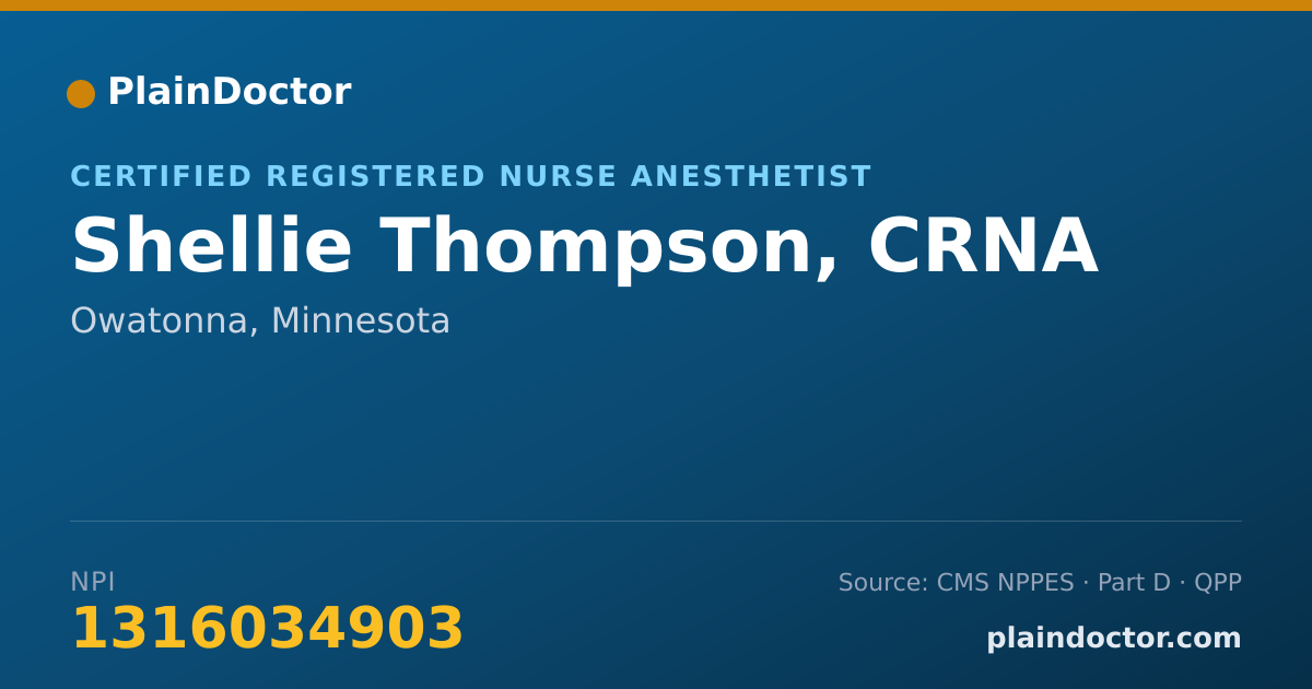 Shareable card for Shellie Thompson, CRNA - Certified Registered Nurse Anesthetist, Owatonna, MN