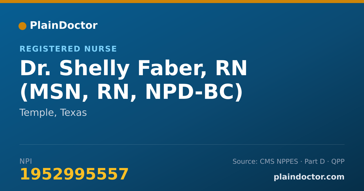 Shareable card for Shelly Faber, RN (MSN, RN, NPD-BC) - Registered Nurse, Temple, TX