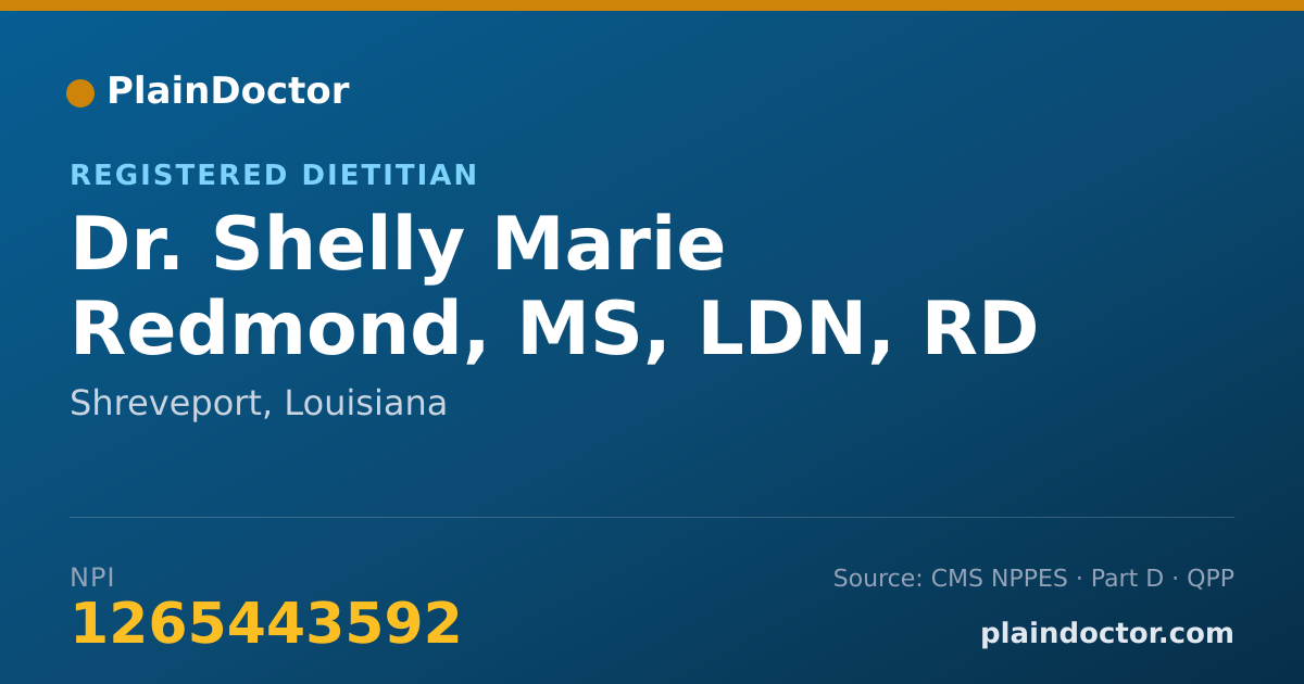 Shareable card for Shelly Marie Redmond, MS, LDN, RD - Registered Dietitian, Shreveport, LA