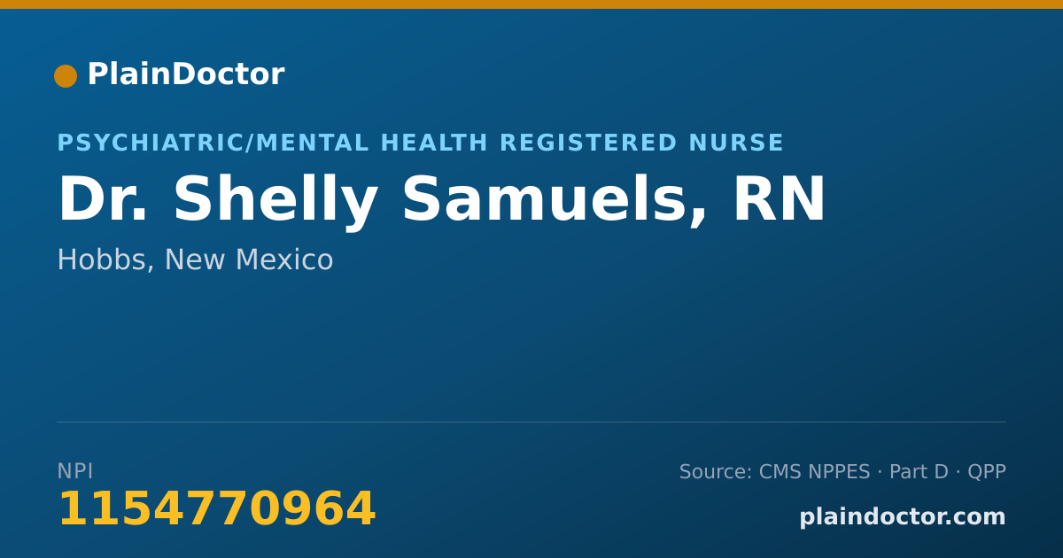 Shareable card for Shelly Samuels, RN - Psychiatric/Mental Health Registered Nurse, Hobbs, NM