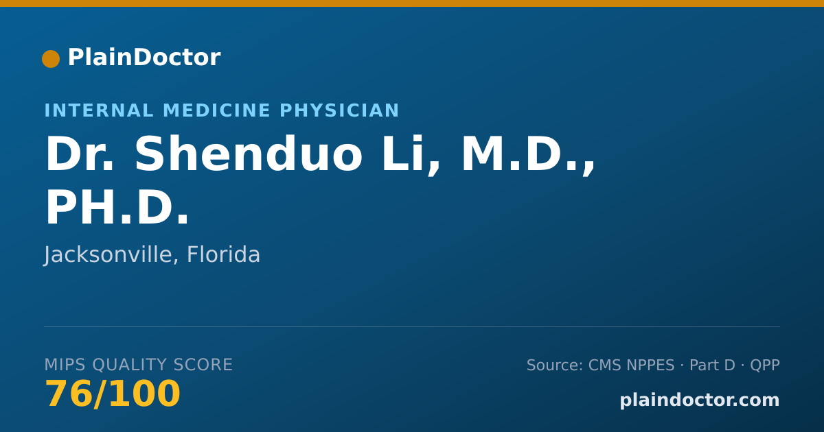 Shareable card for Shenduo Li, M.D., PH.D. - Internal Medicine Physician, Jacksonville, FL