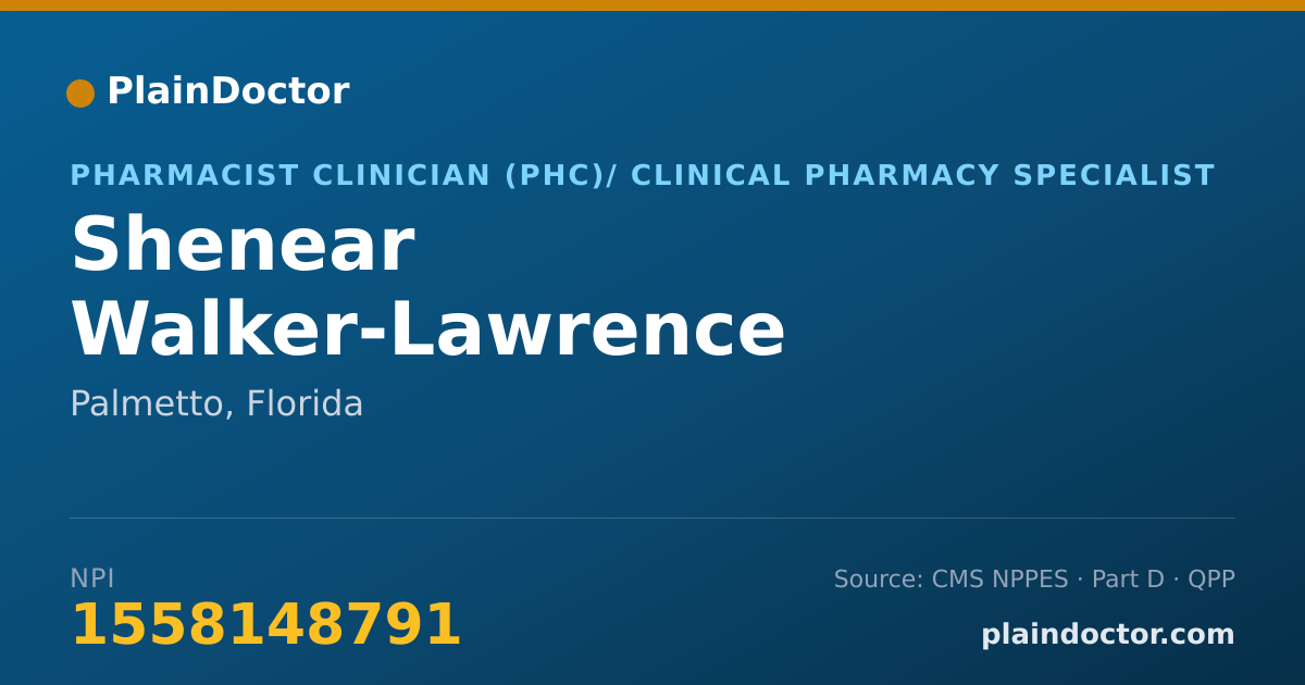 Shareable card for Shenear Walker-Lawrence - Pharmacist Clinician (PhC)/ Clinical Pharmacy Specialist, Palmetto, FL