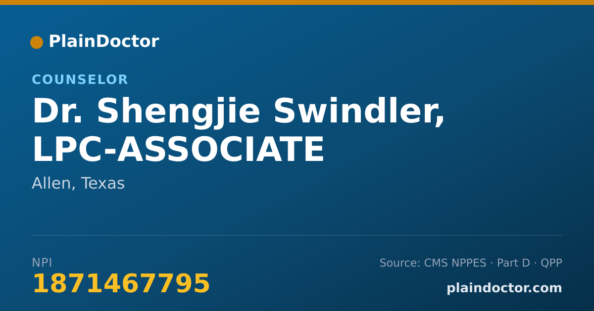 Shareable card for Shengjie Swindler, LPC-ASSOCIATE - Counselor, Allen, TX