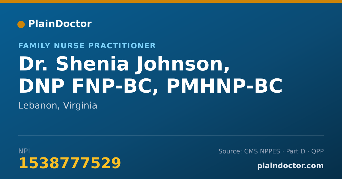 Shareable card for Shenia Johnson, DNP FNP-BC, PMHNP-BC - Family Nurse Practitioner, Lebanon, VA