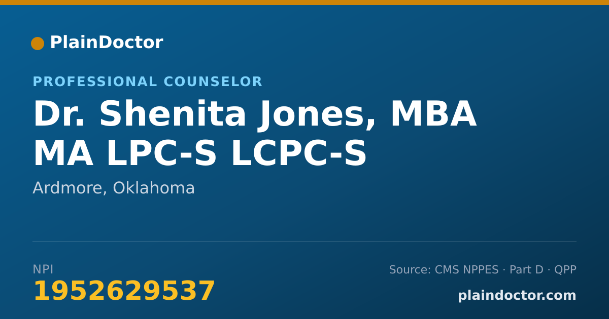 Shareable card for Shenita Jones, MBA MA LPC-S LCPC-S - Professional Counselor, Ardmore, OK