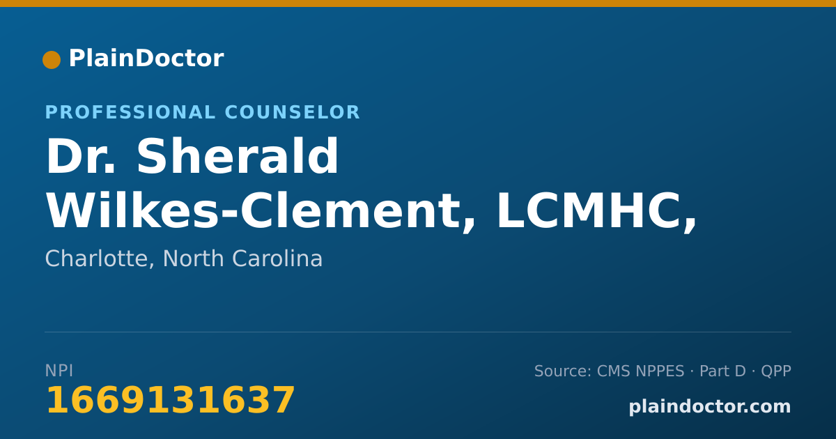 Shareable card for Sherald Wilkes-Clement, LCMHC, LPC - Professional Counselor, Charlotte, NC