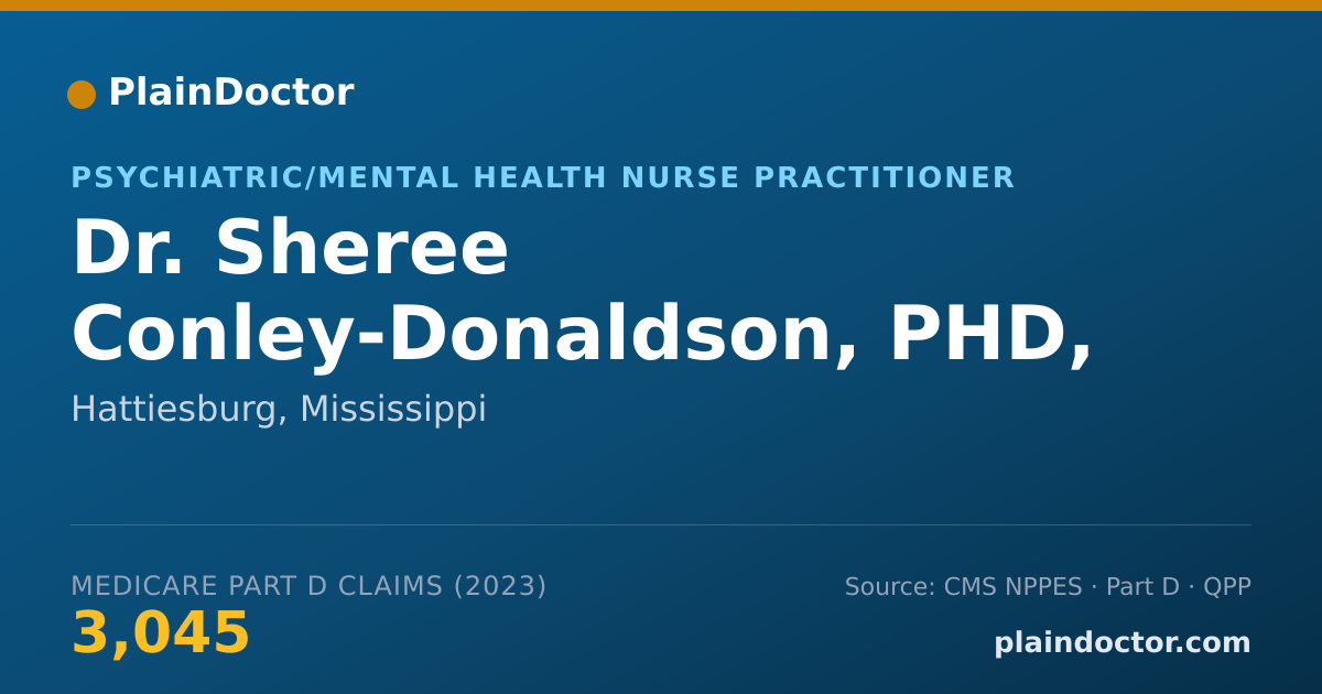 Shareable card for Sheree Conley-Donaldson, PHD, DNP, FNP, PMHNP - Psychiatric/Mental Health Nurse Practitioner, Hattiesburg, MS