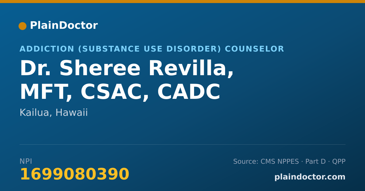 Shareable card for Sheree Revilla, MFT, CSAC, CADC - Addiction (Substance Use Disorder) Counselor, Kailua, HI