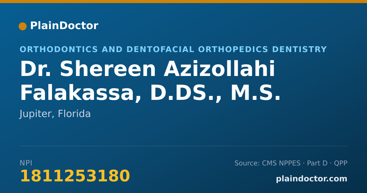 Shareable card for Shereen Azizollahi Falakassa, D.DS., M.S. - Orthodontics and Dentofacial Orthopedics Dentistry, Jupiter, FL