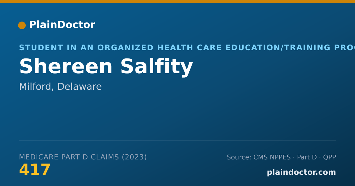 Shareable card for Shereen Salfity - Student in an Organized Health Care Education/Training Program, Milford, DE
