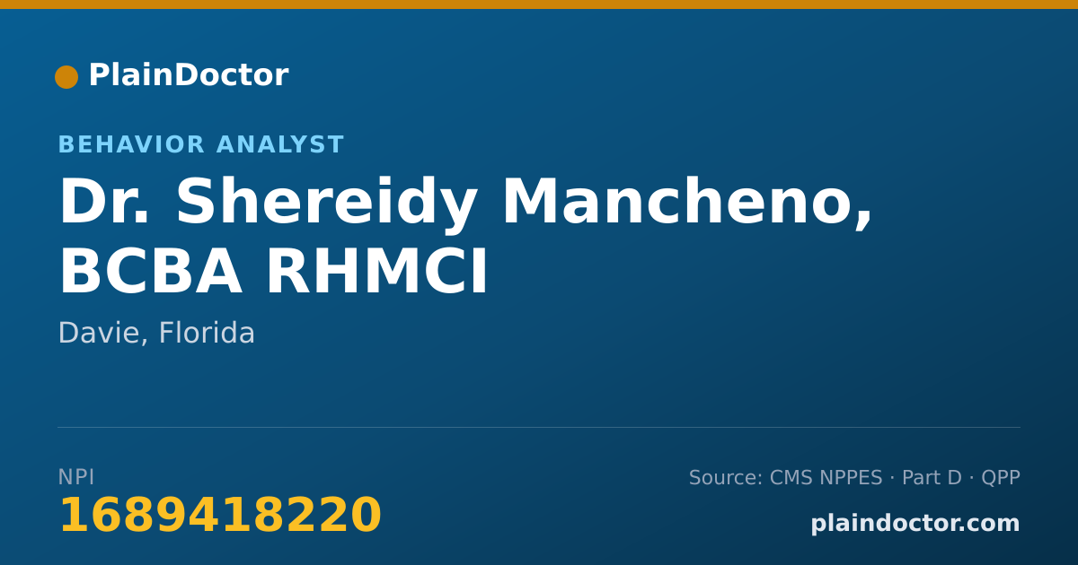 Shareable card for Shereidy Mancheno, BCBA RHMCI - Behavior Analyst, Davie, FL