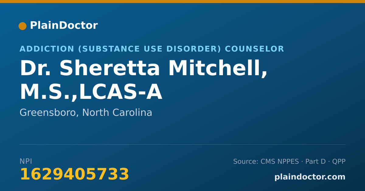 Shareable card for Sheretta Mitchell, M.S.,LCAS-A - Addiction (Substance Use Disorder) Counselor, Greensboro, NC