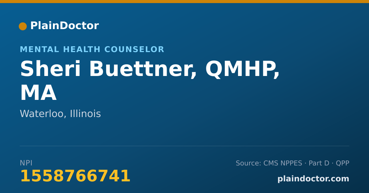 Shareable card for Sheri Buettner, QMHP, MA - Mental Health Counselor, Waterloo, IL