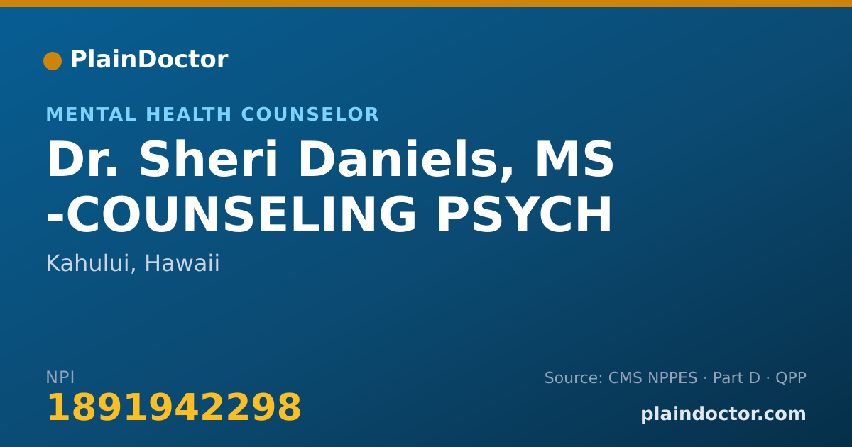 Shareable card for Sheri Daniels, MS -COUNSELING PSYCH - Mental Health Counselor, Kahului, HI