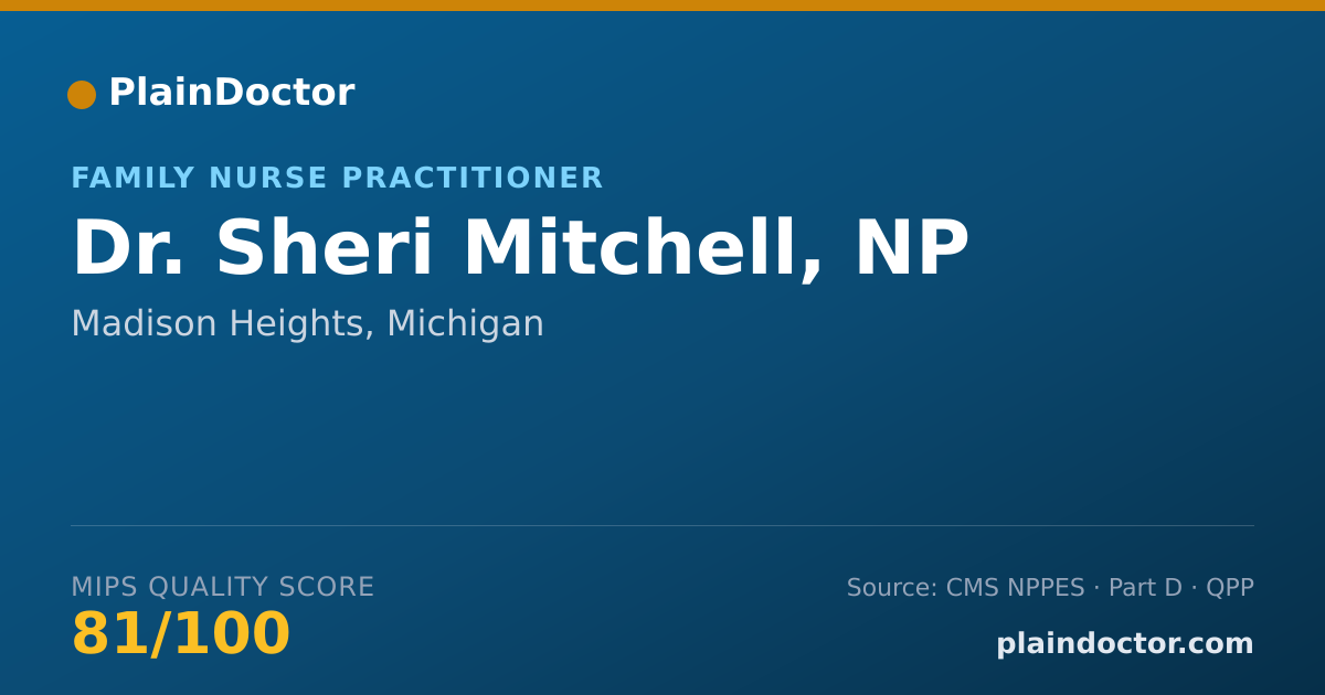 Shareable card for Sheri Mitchell, NP - Family Nurse Practitioner, Madison Heights, MI