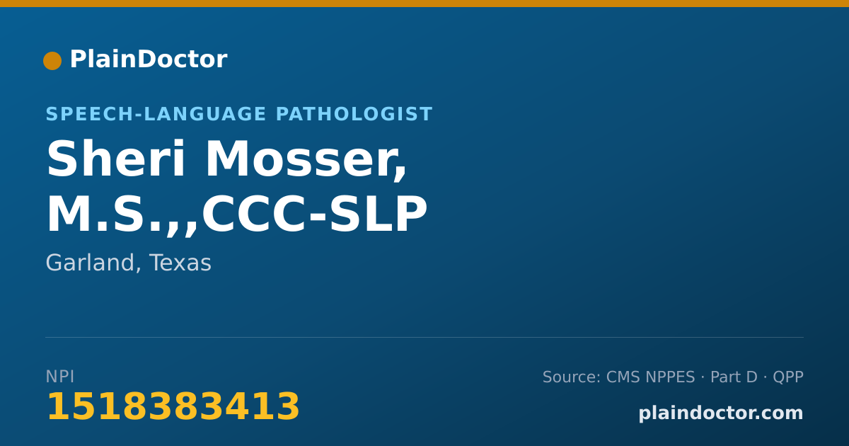 Shareable card for Sheri Mosser, M.S.,,CCC-SLP - Speech-Language Pathologist, Garland, TX