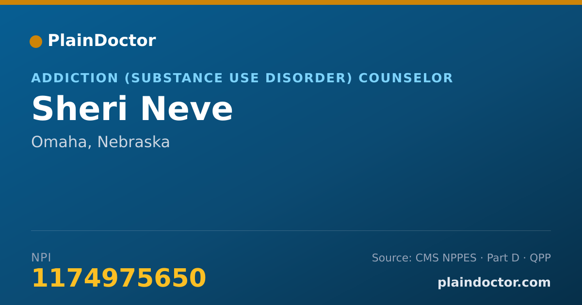 Shareable card for Sheri Neve - Addiction (Substance Use Disorder) Counselor, Omaha, NE