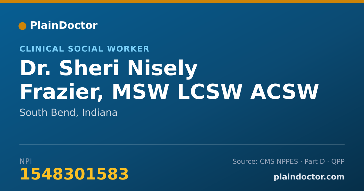 Shareable card for Sheri Nisely Frazier, MSW LCSW ACSW - Clinical Social Worker, South Bend, IN