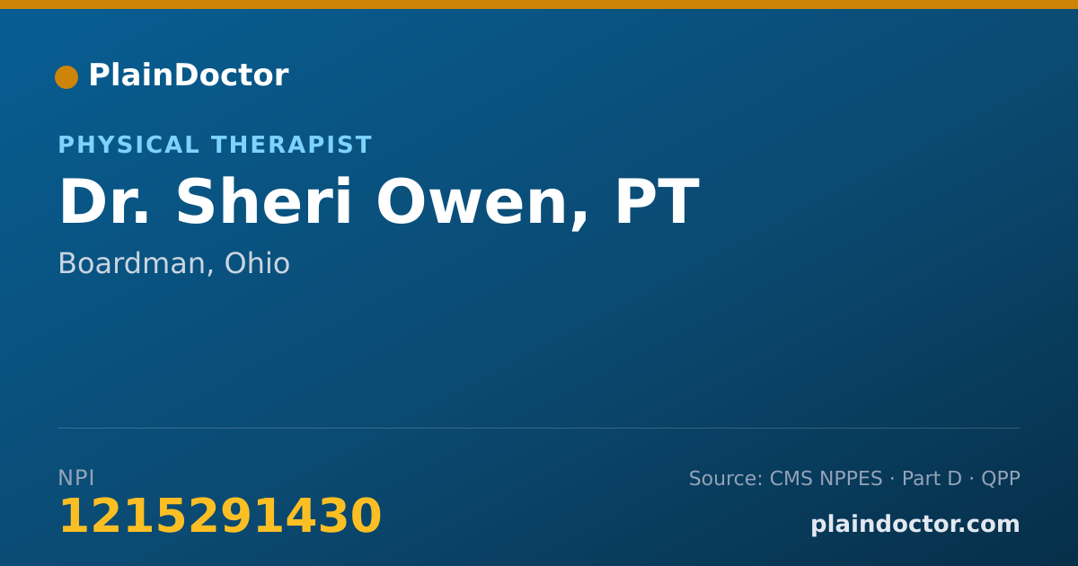 Shareable card for Sheri Owen, PT - Physical Therapist, Boardman, OH