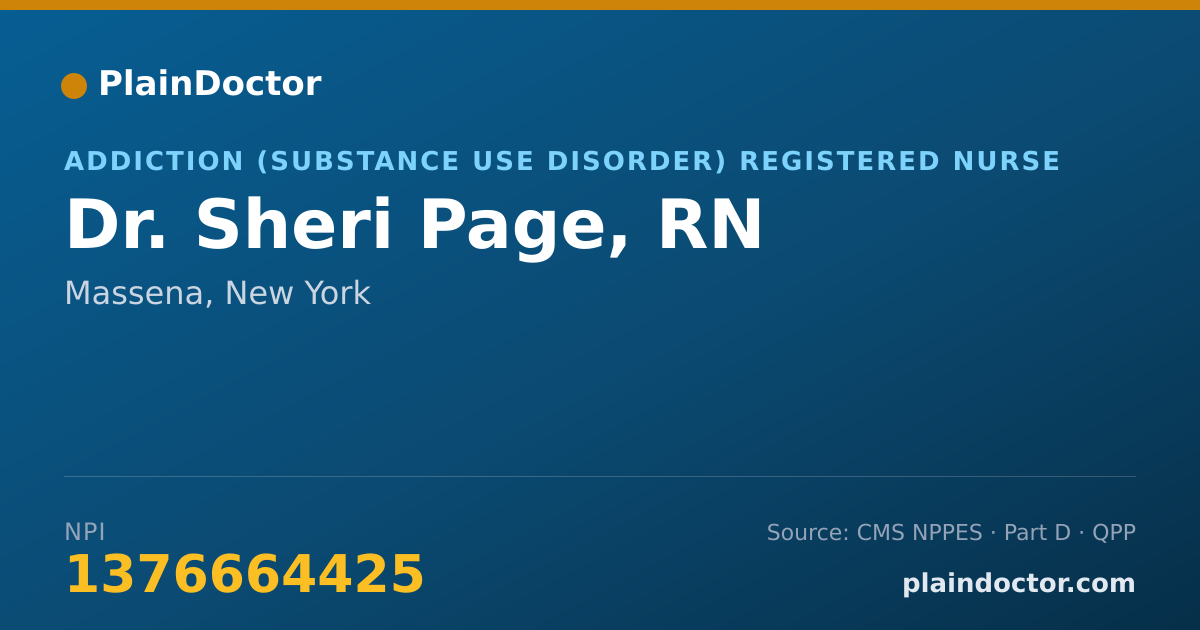 Shareable card for Sheri Page, RN - Addiction (Substance Use Disorder) Registered Nurse, Massena, NY