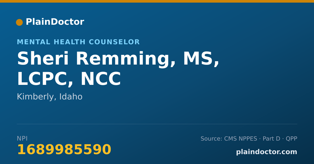 Shareable card for Sheri Remming, MS, LCPC, NCC - Mental Health Counselor, Kimberly, ID