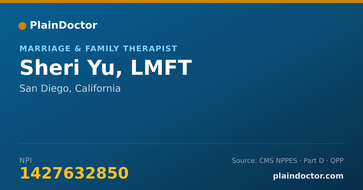 Shareable card for Sheri Yu, LMFT - Marriage & Family Therapist, San Diego, CA