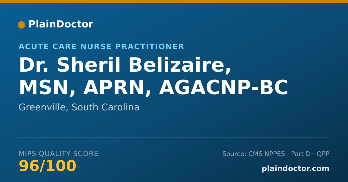 Shareable card for Sheril Belizaire, MSN, APRN, AGACNP-BC - Acute Care Nurse Practitioner, Greenville, SC