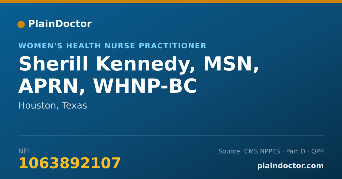 Shareable card for Sherill Kennedy, MSN, APRN, WHNP-BC - Women's Health Nurse Practitioner, Houston, TX