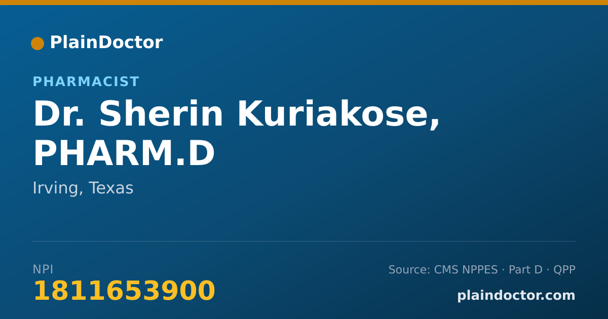 Shareable card for Sherin Kuriakose, PHARM.D - Pharmacist, Irving, TX
