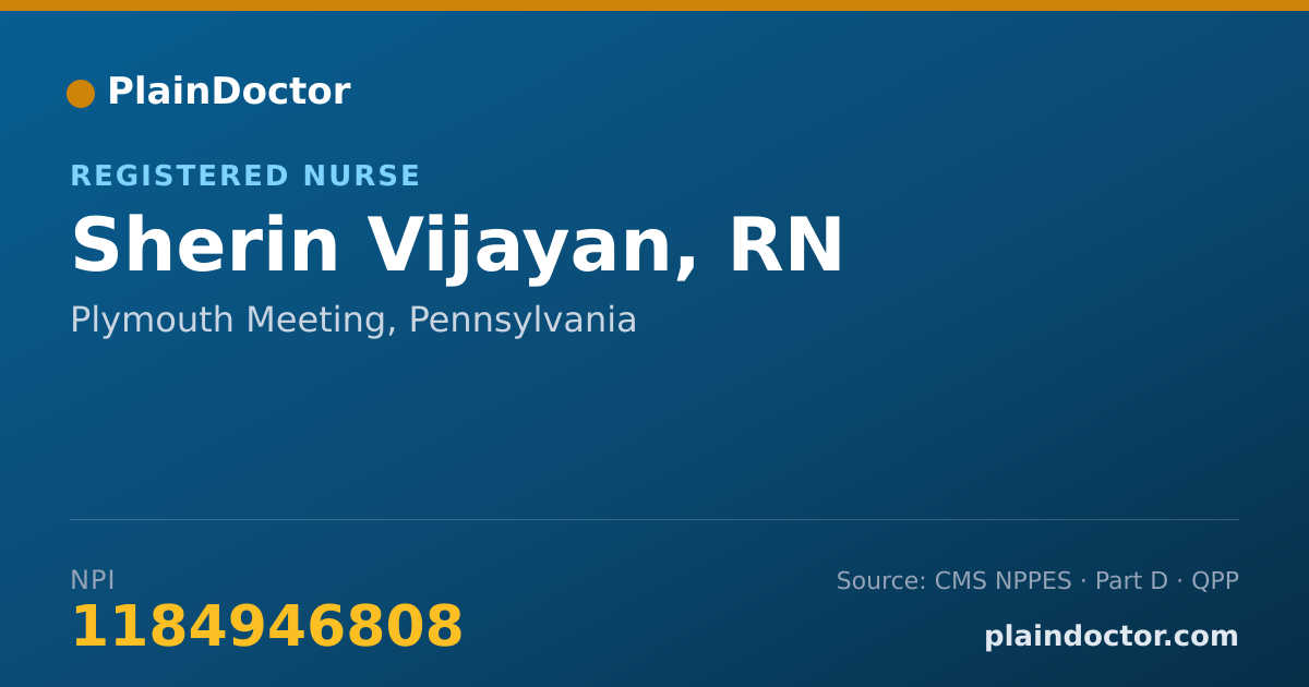 Shareable card for Sherin Vijayan, RN - Registered Nurse, Plymouth Meeting, PA