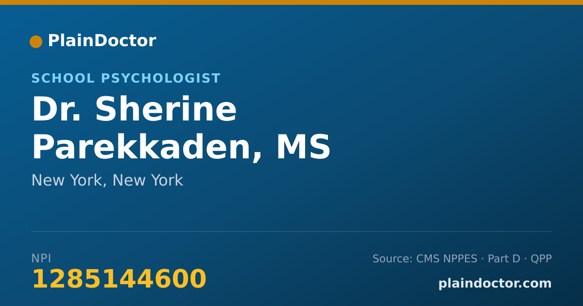 Shareable card for Sherine Parekkaden, MS - School Psychologist, New York, NY