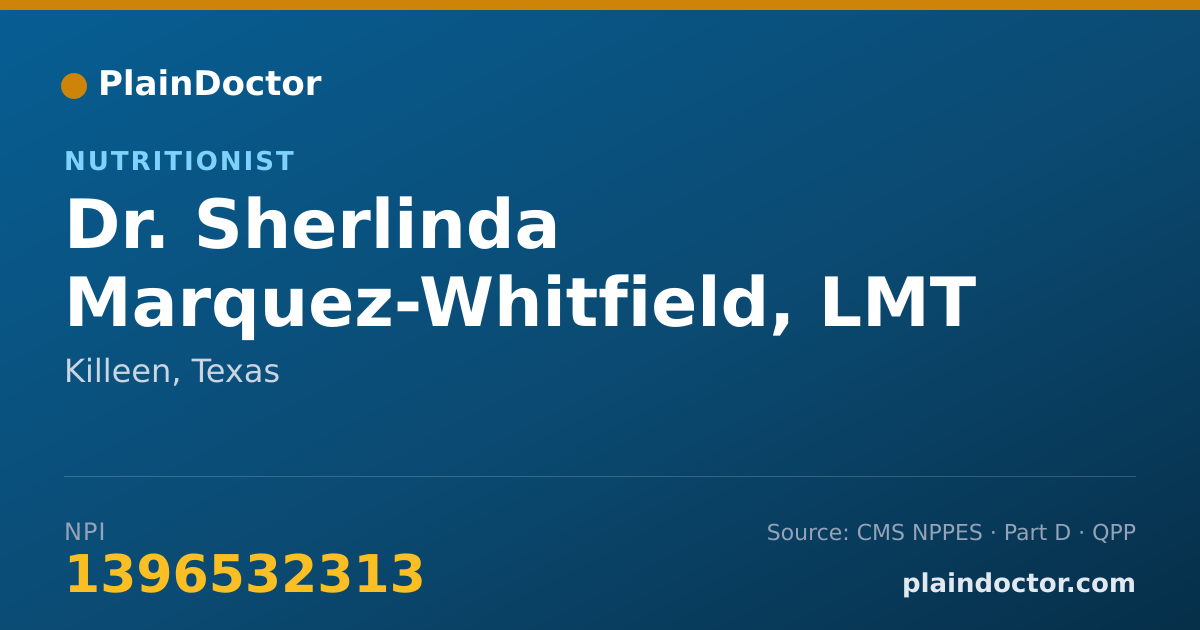 Shareable card for Sherlinda Marquez-Whitfield, LMT - Nutritionist, Killeen, TX