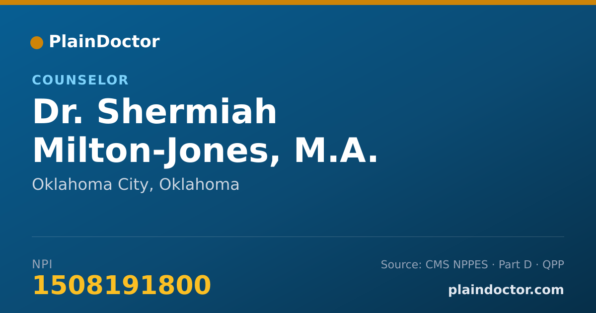 Shareable card for Shermiah Milton-Jones, M.A. - Counselor, Oklahoma City, OK