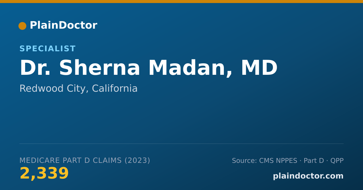Shareable card for Sherna Madan, MD - Specialist, Redwood City, CA