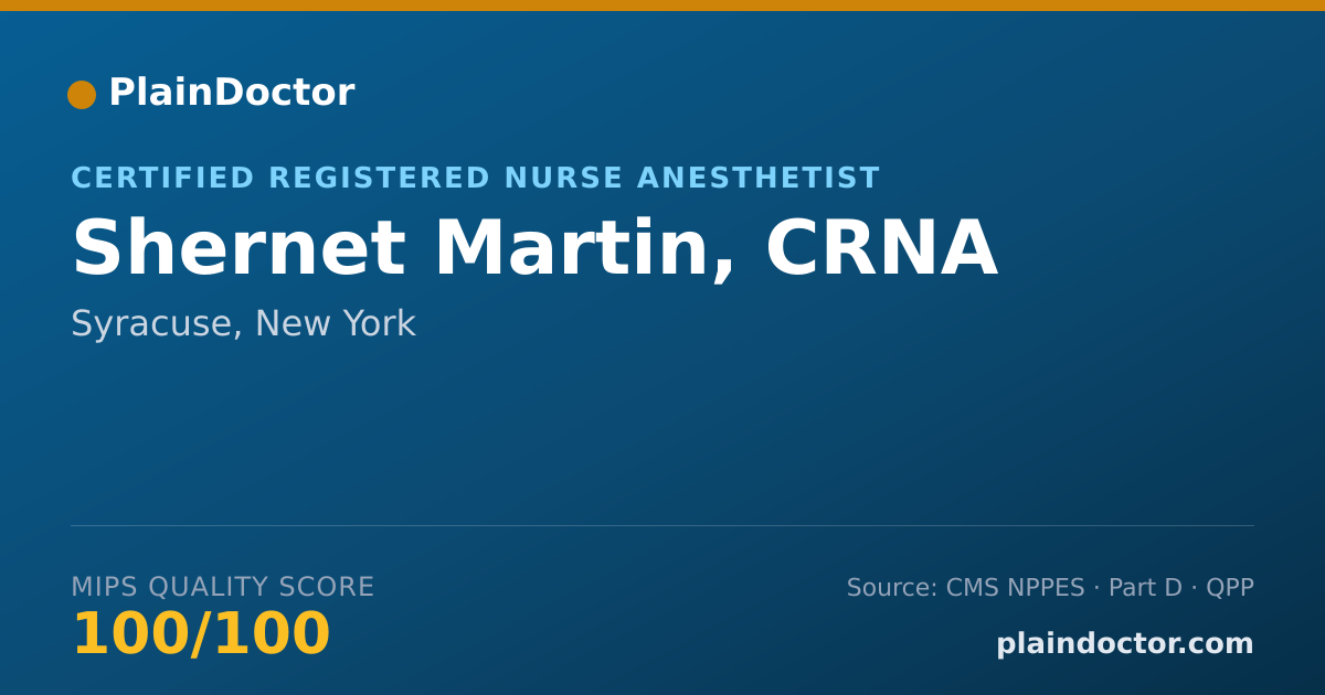 Shareable card for Shernet Martin, CRNA - Certified Registered Nurse Anesthetist, Syracuse, NY