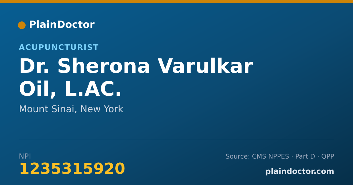 Shareable card for Sherona Varulkar Oil, L.AC. - Acupuncturist, Mount Sinai, NY