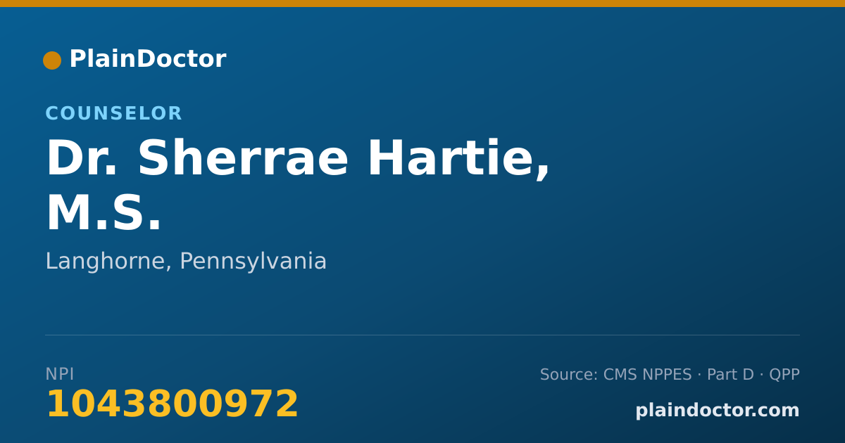 Shareable card for Sherrae Hartie, M.S. - Counselor, Langhorne, PA