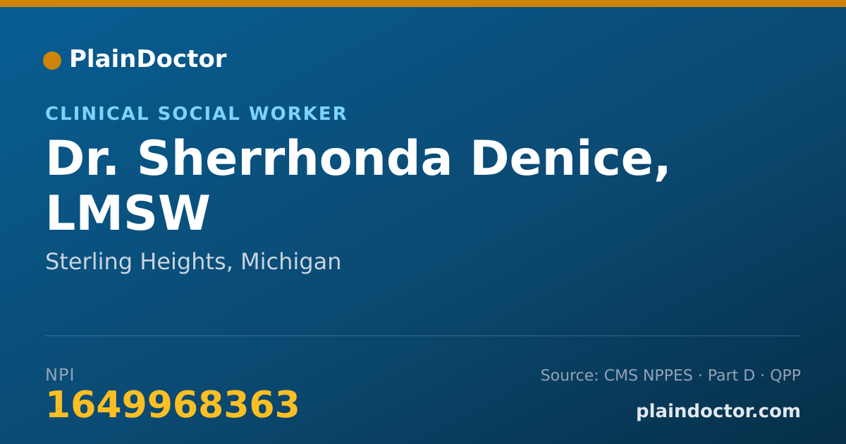 Shareable card for Sherrhonda Denice, LMSW - Clinical Social Worker, Sterling Heights, MI