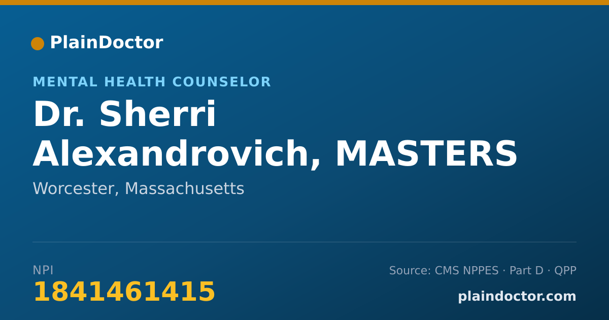 Shareable card for Sherri Alexandrovich, MASTERS DEGREE - Mental Health Counselor, Worcester, MA
