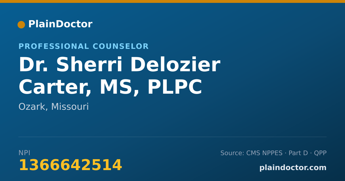 Shareable card for Sherri Delozier Carter, MS, PLPC - Professional Counselor, Ozark, MO
