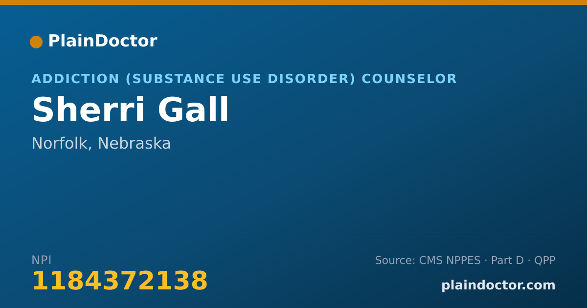 Shareable card for Sherri Gall - Addiction (Substance Use Disorder) Counselor, Norfolk, NE