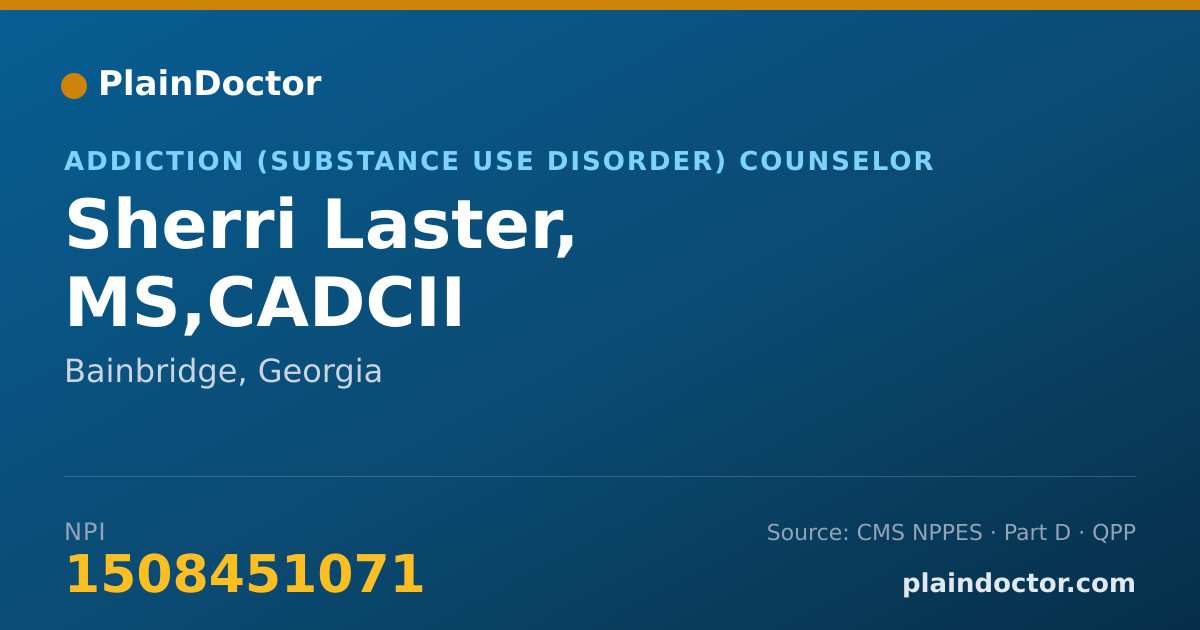 Shareable card for Sherri Laster, MS,CADCII - Addiction (Substance Use Disorder) Counselor, Bainbridge, GA