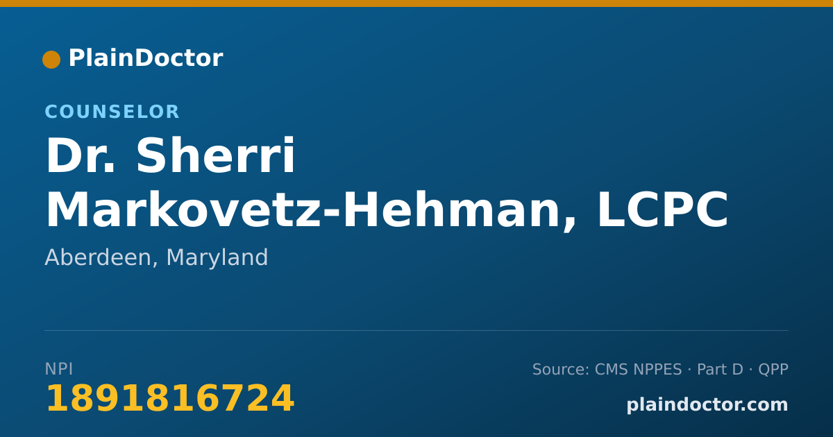 Shareable card for Sherri Markovetz-Hehman, LCPC - Counselor, Aberdeen, MD