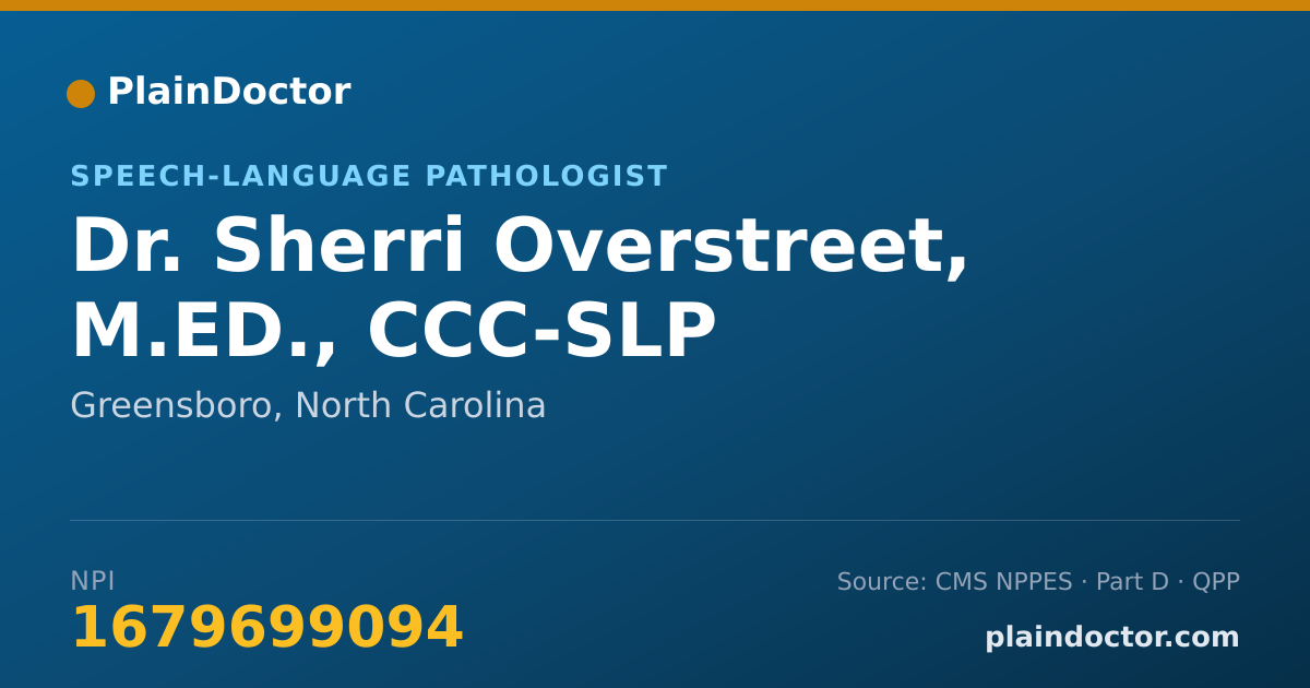 Shareable card for Sherri Overstreet, M.ED., CCC-SLP - Speech-Language Pathologist, Greensboro, NC