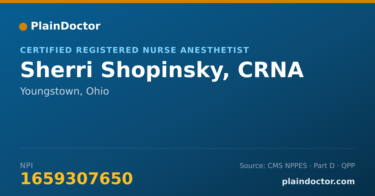 Shareable card for Sherri Shopinsky, CRNA - Certified Registered Nurse Anesthetist, Youngstown, OH