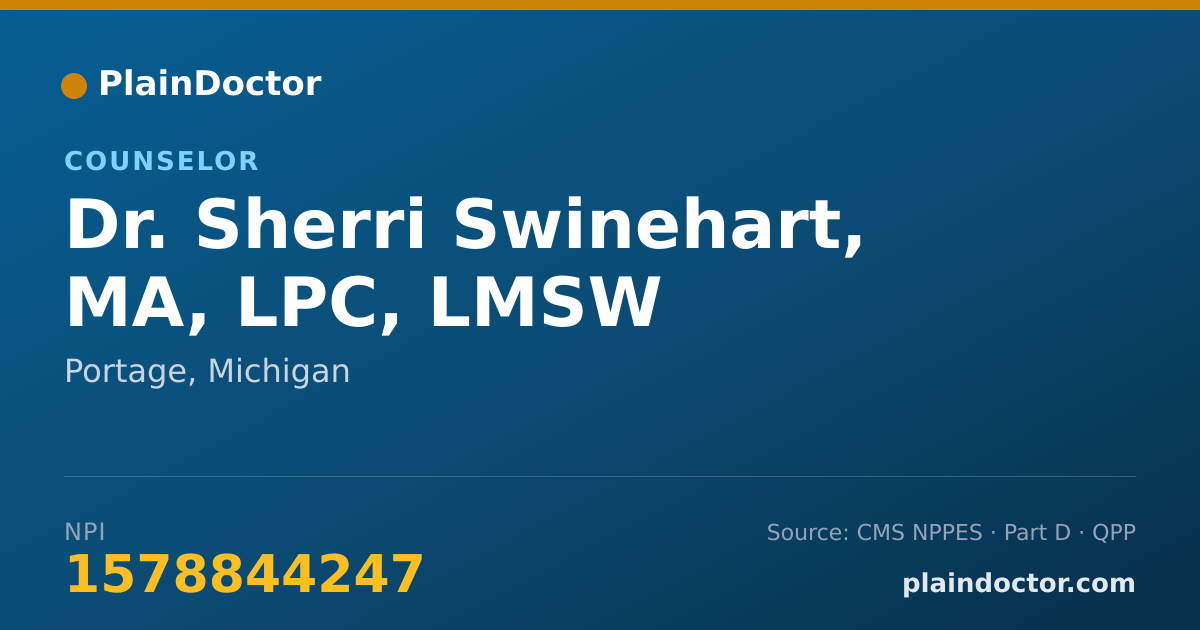 Shareable card for Sherri Swinehart, MA, LPC, LMSW - Counselor, Portage, MI