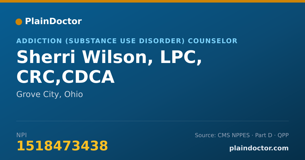 Shareable card for Sherri Wilson, LPC, CRC,CDCA - Addiction (Substance Use Disorder) Counselor, Grove City, OH