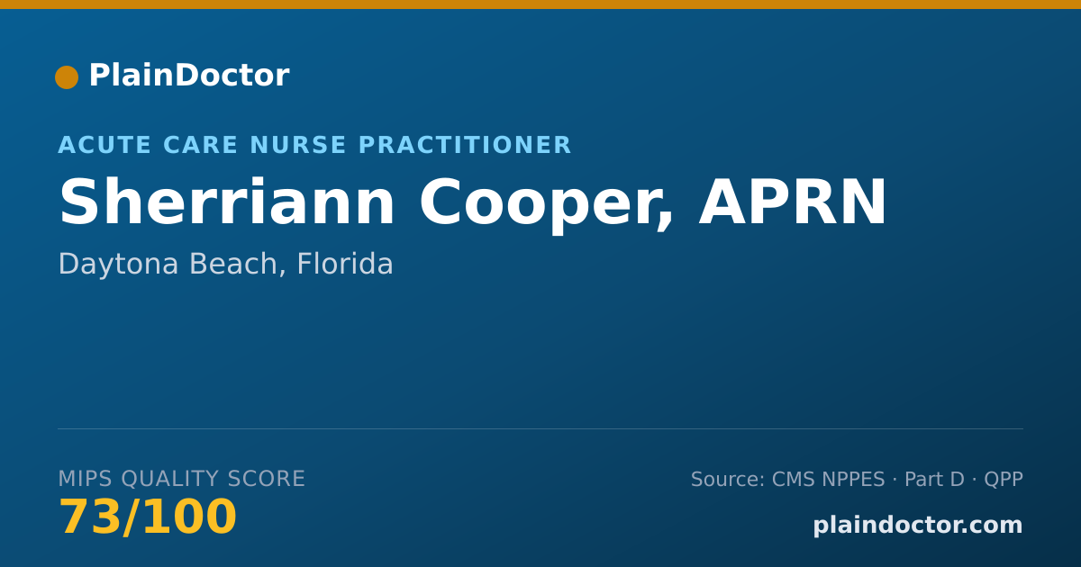 Shareable card for Sherriann Cooper, APRN - Acute Care Nurse Practitioner, Daytona Beach, FL