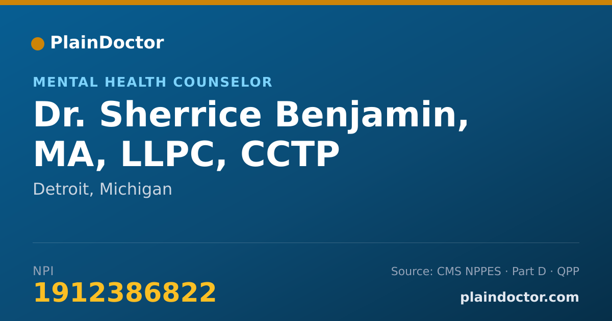 Shareable card for Sherrice Benjamin, MA, LLPC, CCTP - Mental Health Counselor, Detroit, MI