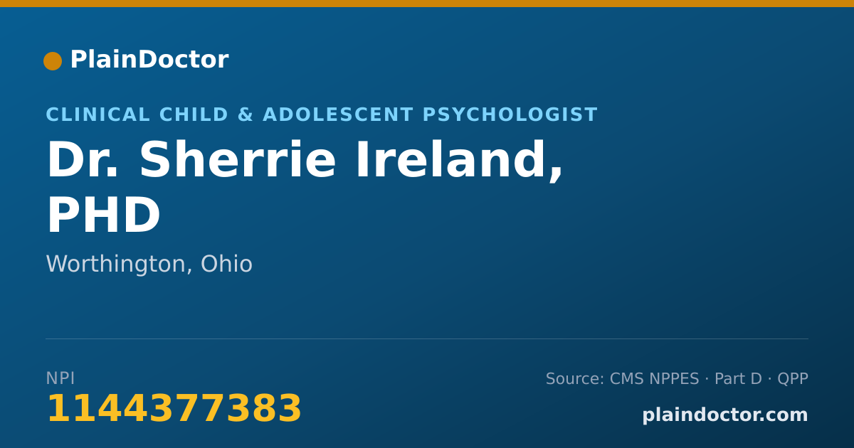 Shareable card for Sherrie Ireland, PHD - Clinical Child & Adolescent Psychologist, Worthington, OH
